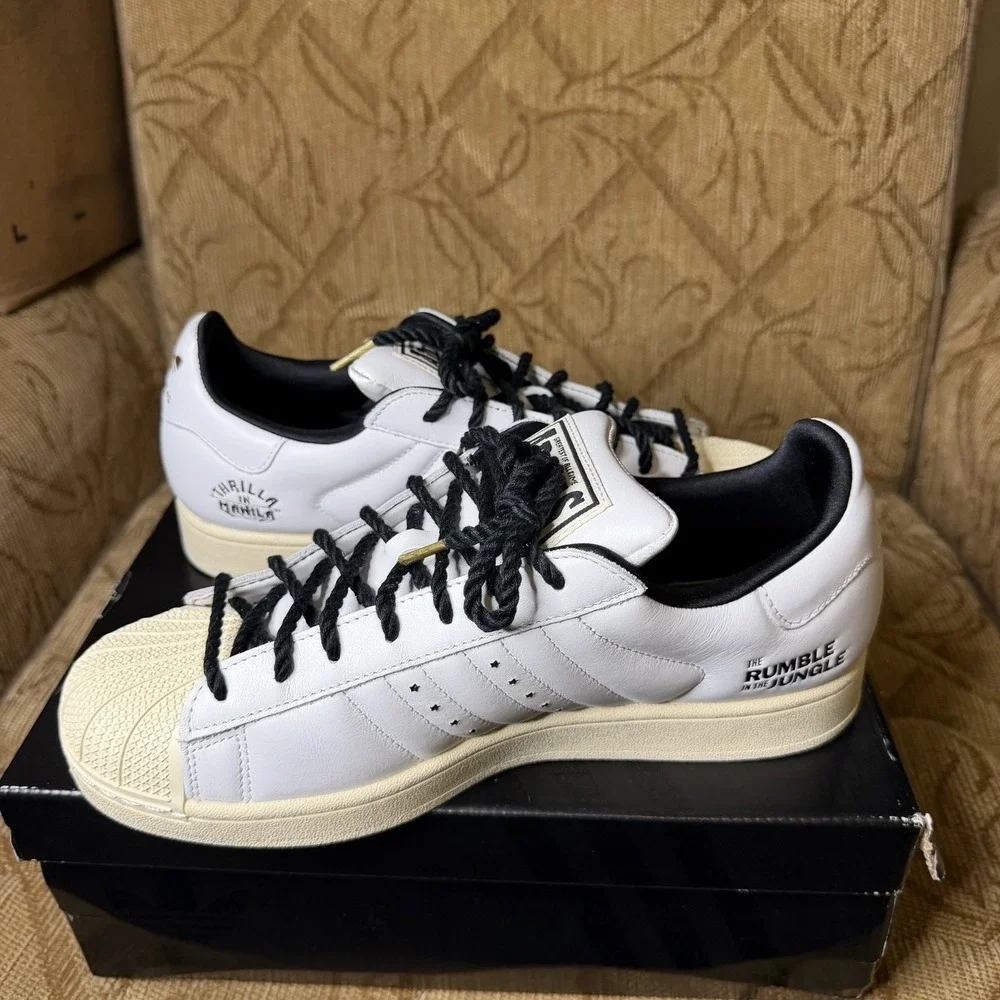 adidas Superstar II Muhammad Ali Cloud White Core Black Gold KJ4278 Men Size 10